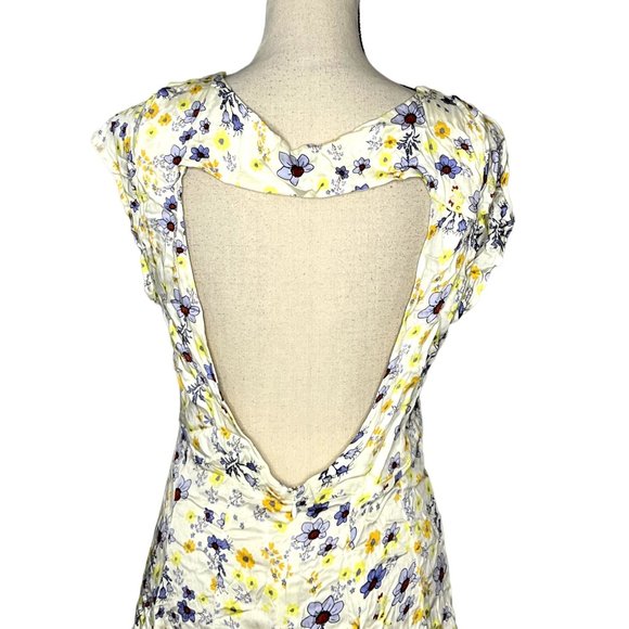 Free People Ivory Combo Floral Short Sleeve It Takes Two Open Back Dress Size L - Picture 5 of 9
